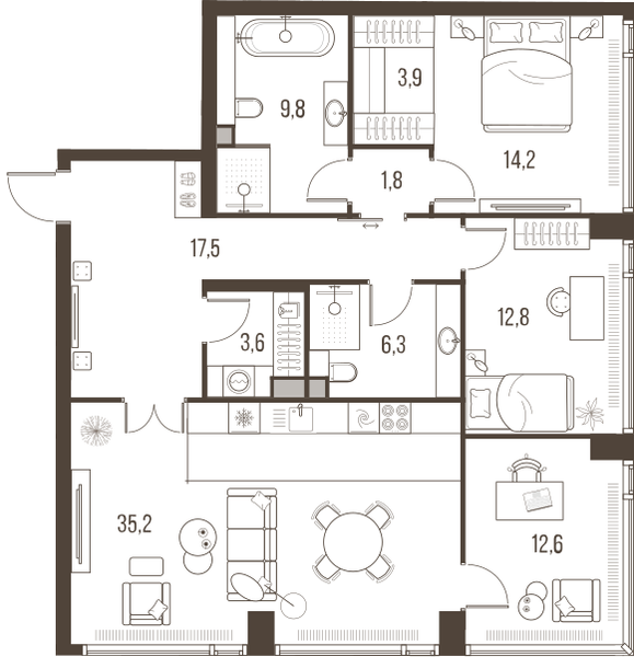 4-комнатная 119 м2 в ЖК High Life корпус null этаж 3
