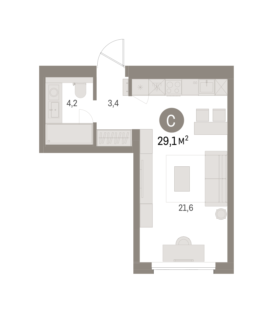 Студия 29 м2 в ЖК Северный ветер корпус null этаж 7