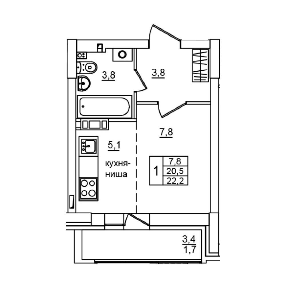 1-комнатная 22 м2 в ЖК Сталь корпус null этаж 8