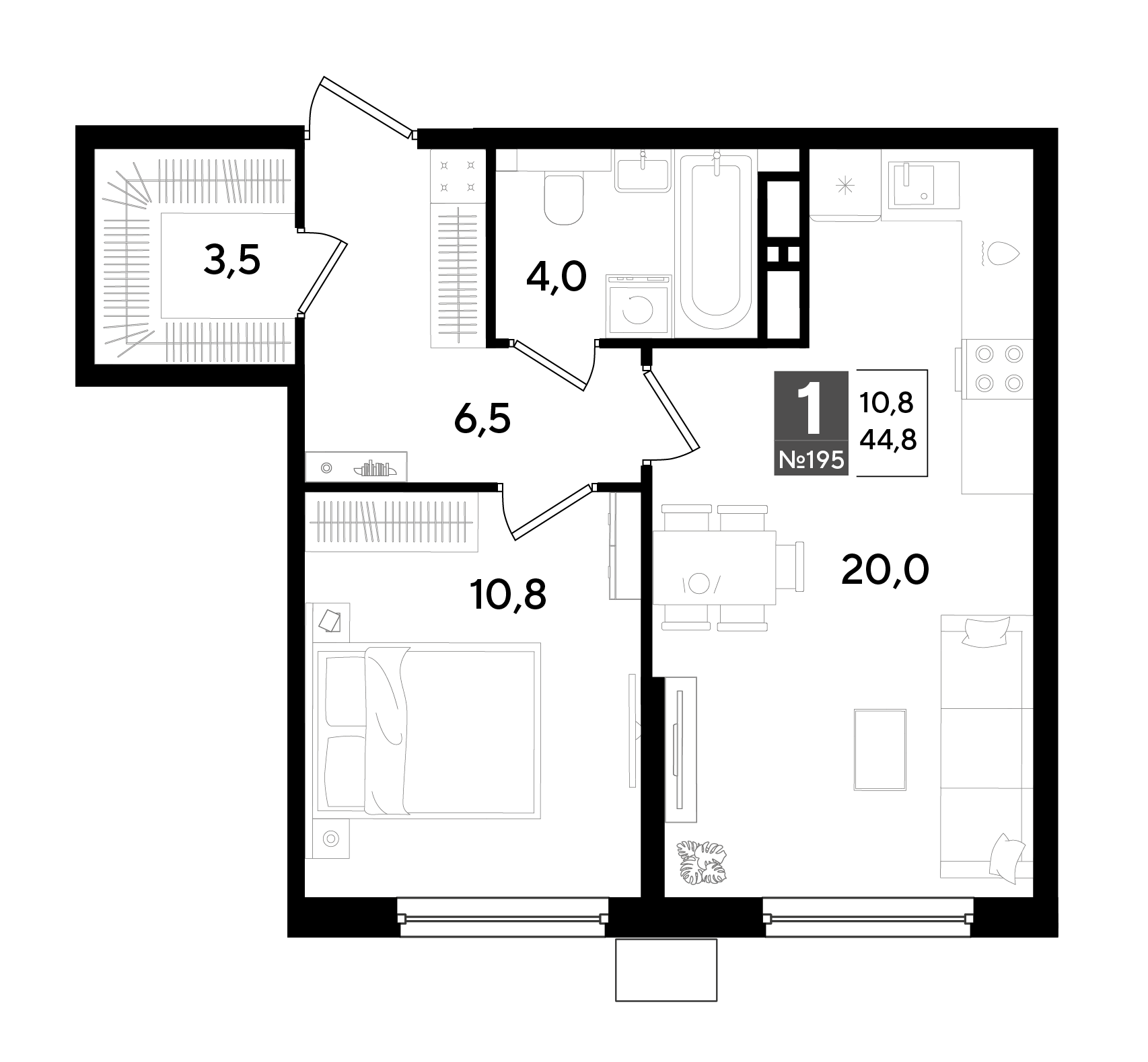 1-комнатная 44 м2 в ЖК Догма Парк корпус null этаж 11