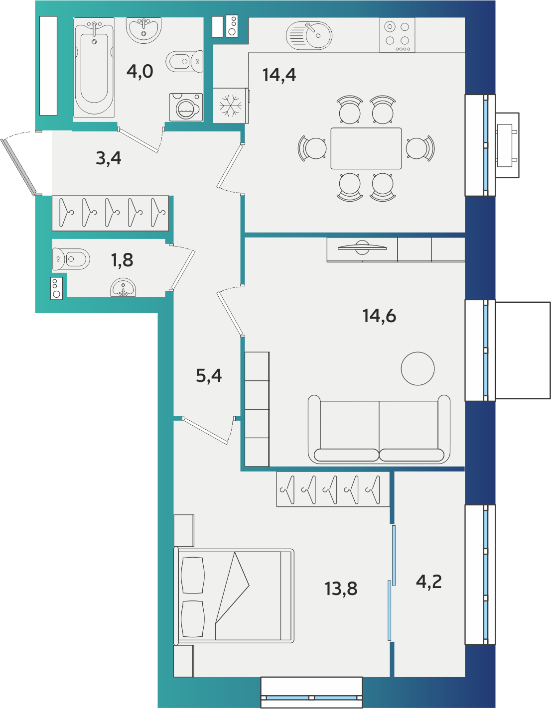 2-комнатная 61 м2 в ЖК Экополис корпус null этаж 1