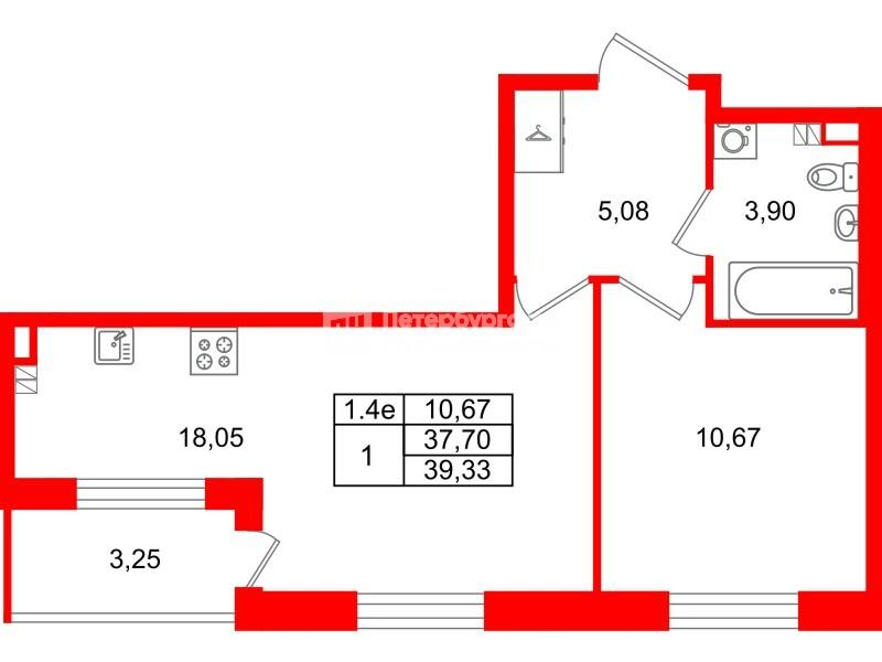 1-комнатная 37 м2 в ЖК Парадный ансамбль корпус null этаж 4