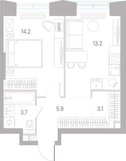 1-комнатная 40 м2 в ЖК КОД Сокольники корпус null этаж 5