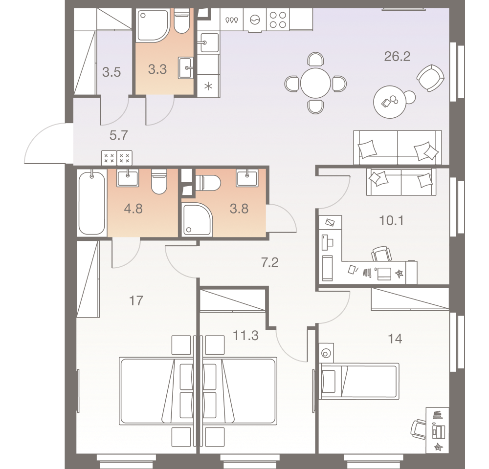 5-комнатная 106 м2 в ЖК Twelve корпус null этаж 21