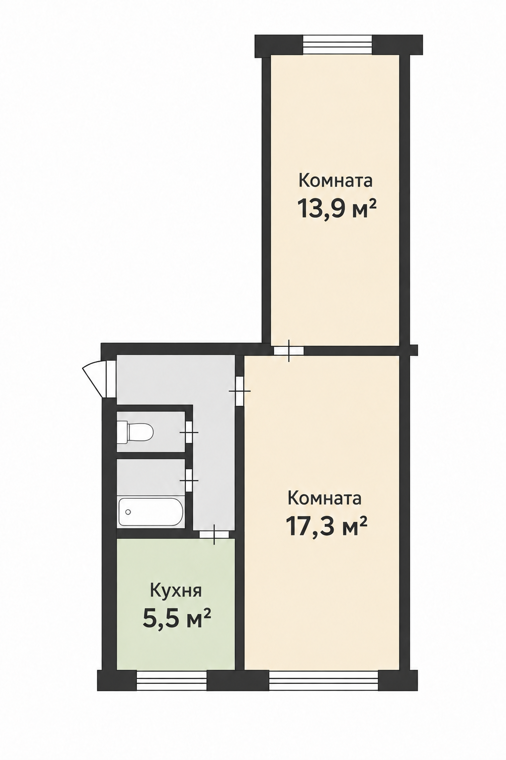 2-комнатная 44.4 м2 в ЖК undefined корпус null этаж 1