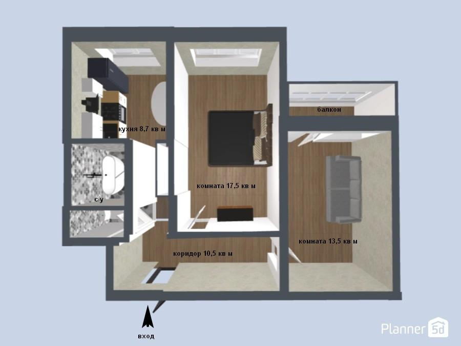 2-комнатная 54 м2 в ЖК undefined корпус null этаж 5
