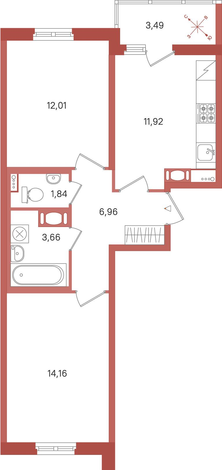 2-комнатная 52 м2 в ЖК ПАТИО. Уютный квартал корпус null этаж 11