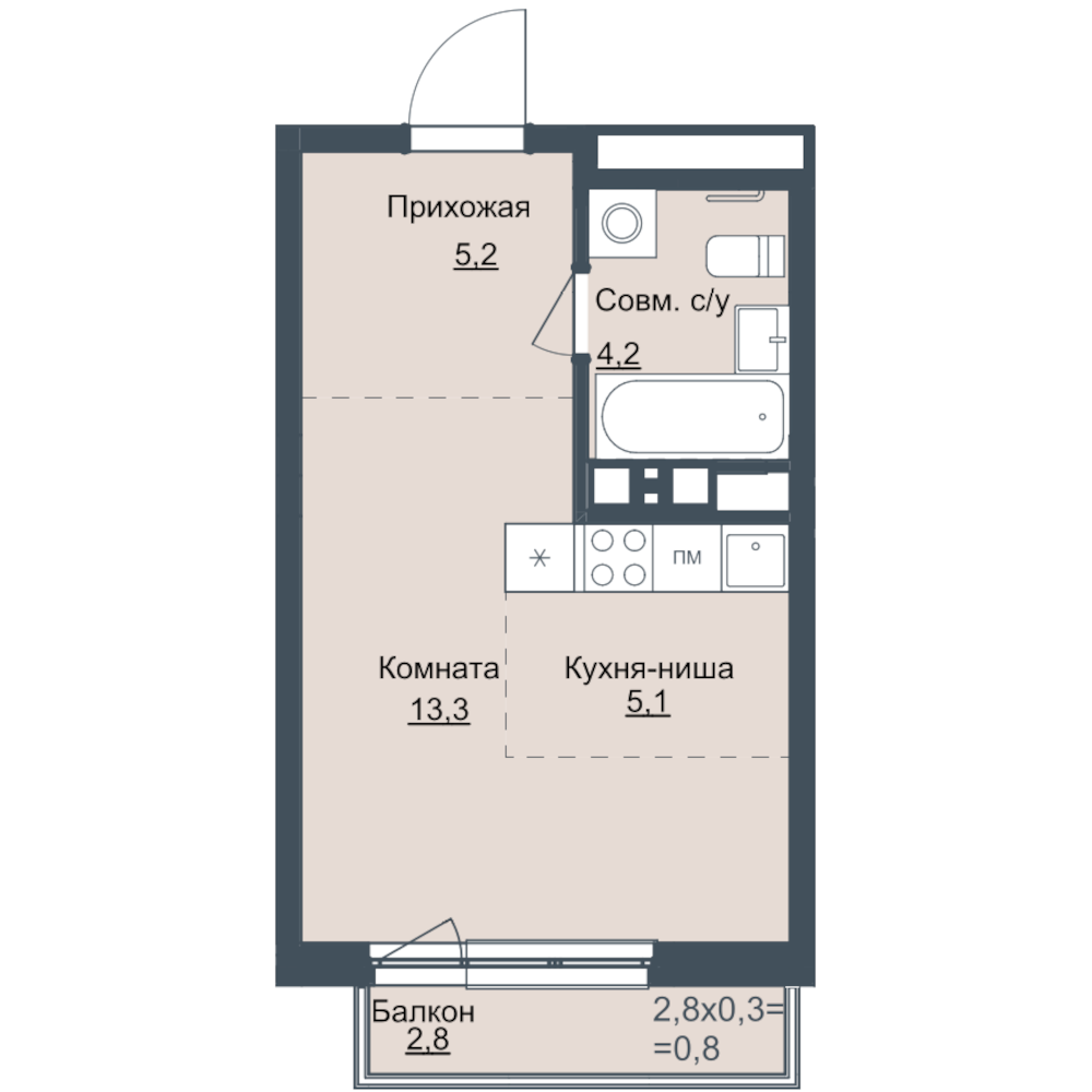 Студия 28 м2 в ЖК Истории корпус null этаж 17