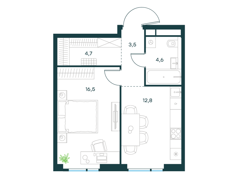 1-комнатная 42 м2 в ЖК Level Войковская корпус null этаж 8