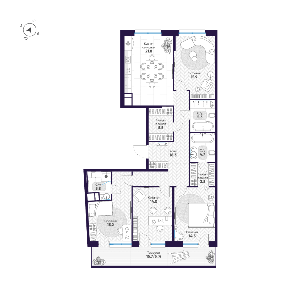 4-комнатная 127 м2 в ЖК ЛДМ корпус null этаж 9