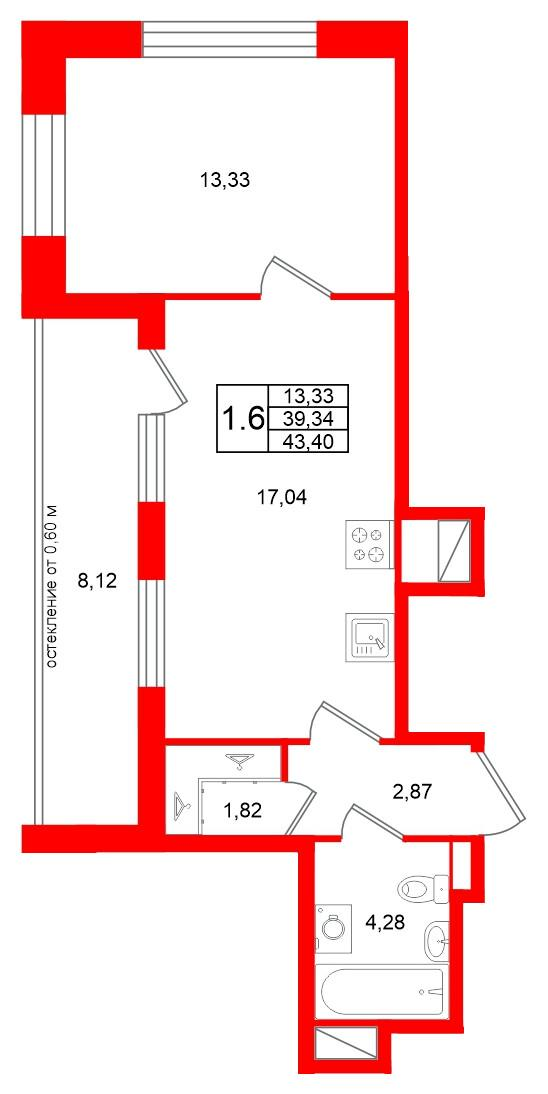 1-комнатная 39 м2 в ЖК Титул в Московском корпус null этаж 5