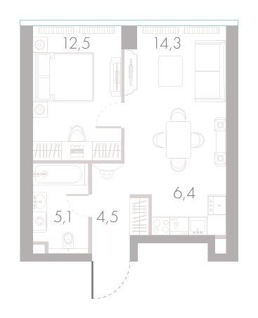 2-комнатная 42 м2 в ЖК River Park Towers Кутузовский корпус null этаж 5