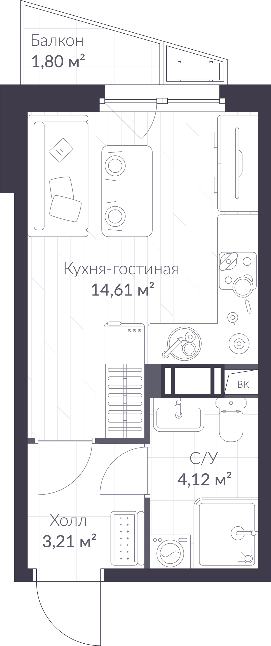 Студия 22 м2 в ЖК Верен Норт Сертолово корпус null этаж 8