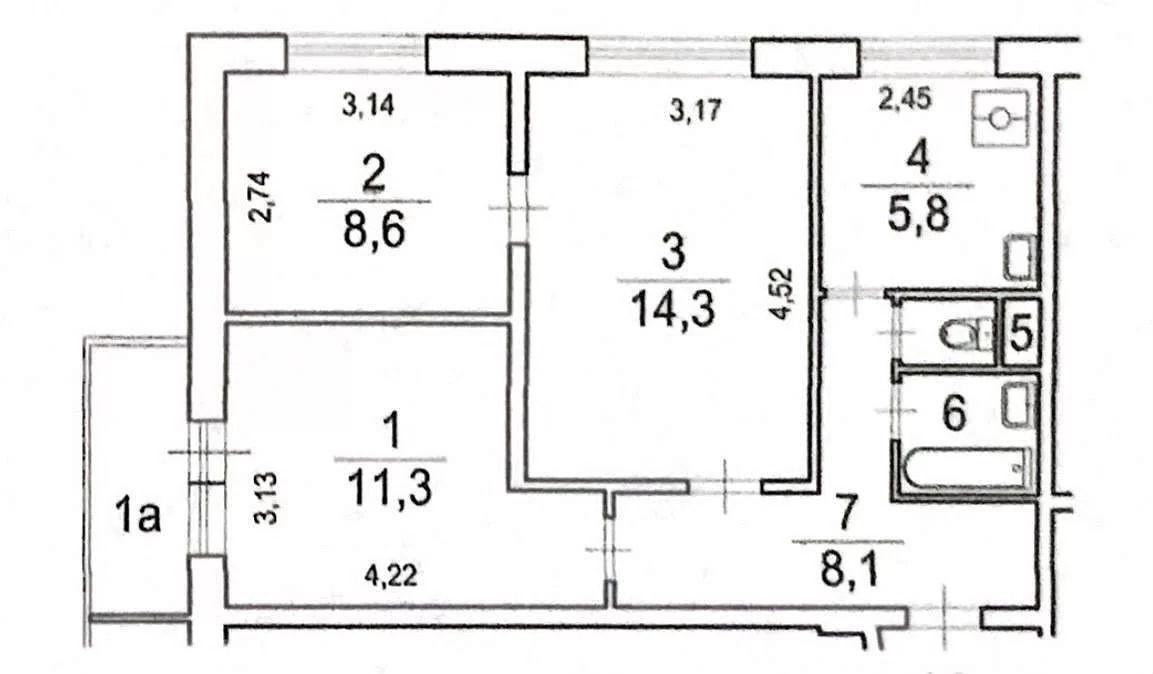 3-комнатная 51.1 м2 в ЖК undefined корпус null этаж 3