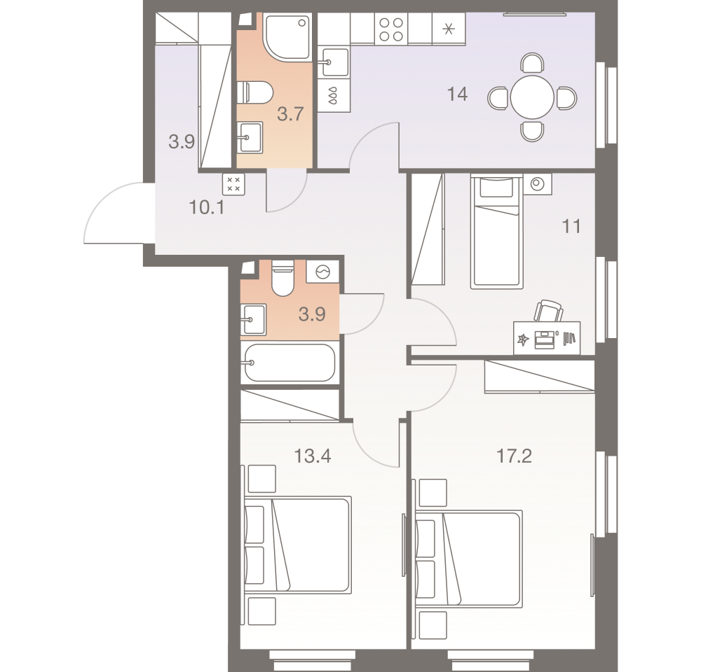 3-комнатная 77 м2 в ЖК Twelve корпус null этаж 6