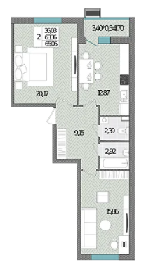 2-комнатная 56.2 м2 в ЖК undefined корпус null этаж 2