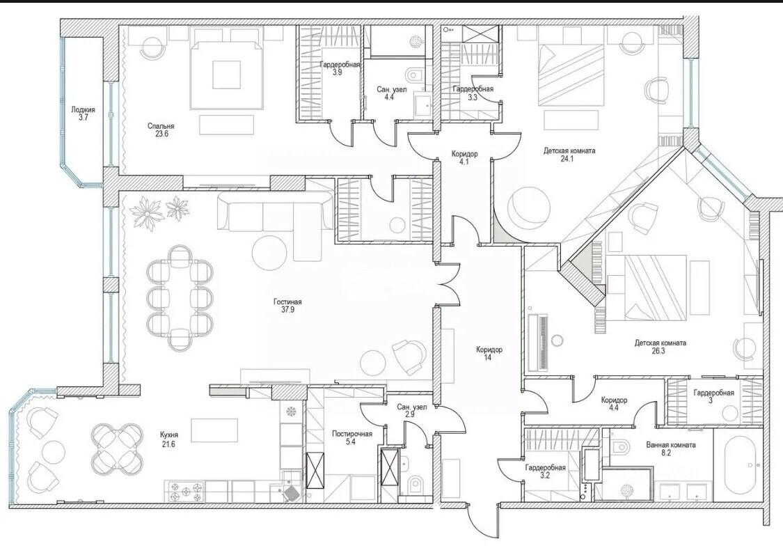 4-комнатная 191.2 м2 в ЖК undefined корпус null этаж 9