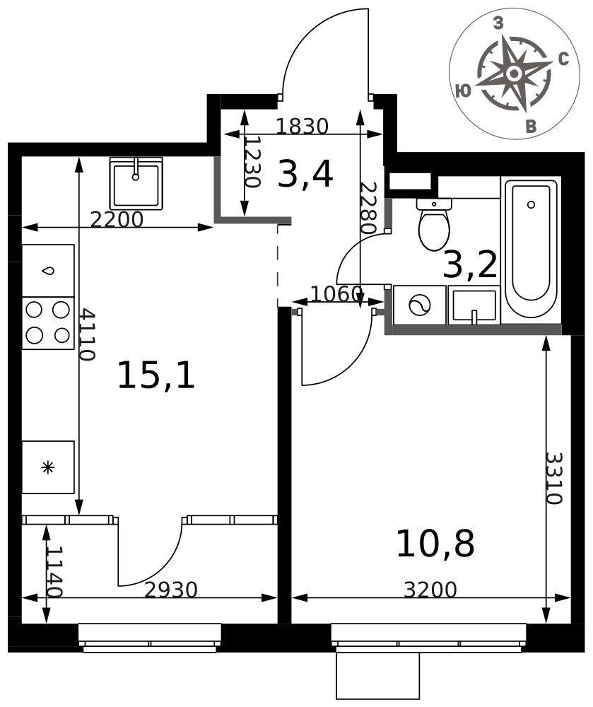 1-комнатная 32 м2 в ЖК 1-й Химкинский корпус null этаж 17