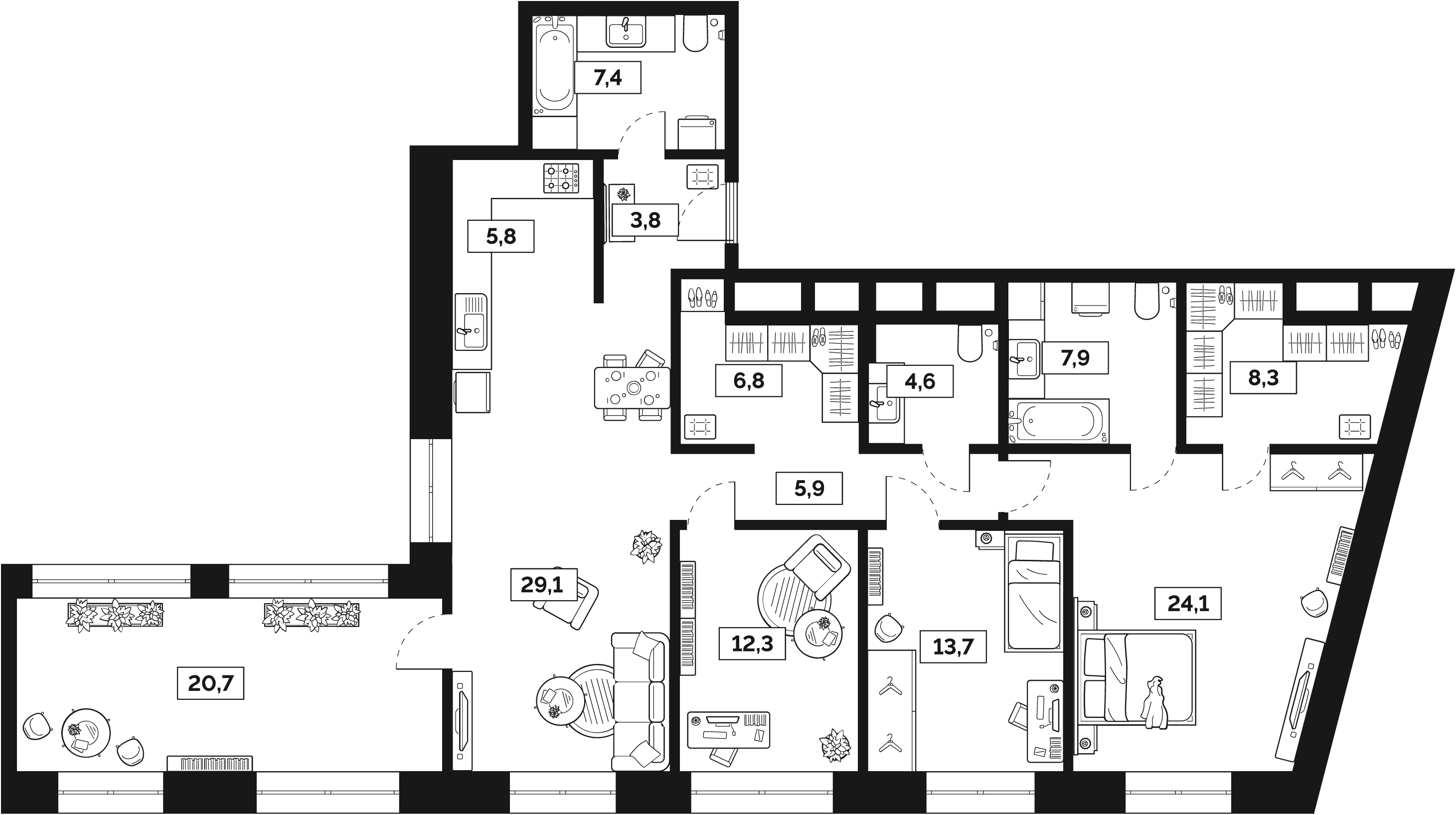 5-комнатная 150 м2 в ЖК Лайм корпус null этаж 27