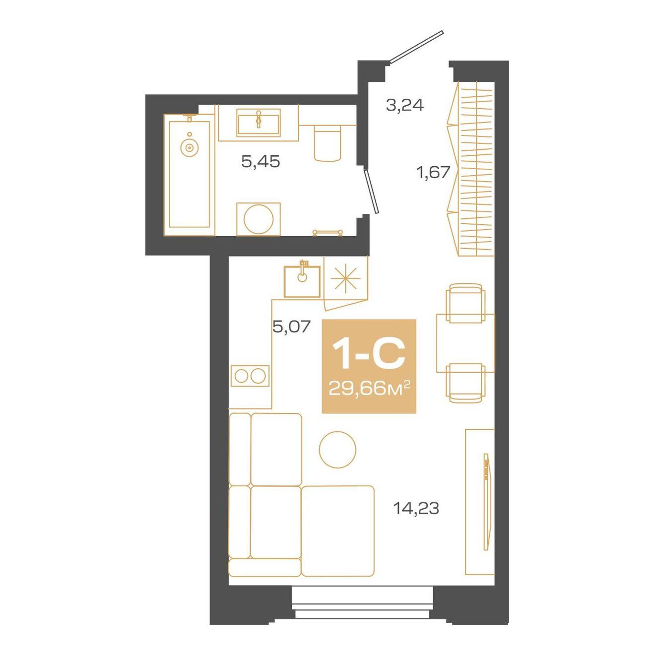 Студия 29 м2 в ЖК Пульсар корпус null этаж 15