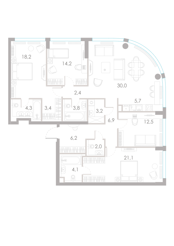5-комнатная 138 м2 в ЖК River Park Towers Кутузовский корпус null этаж 39