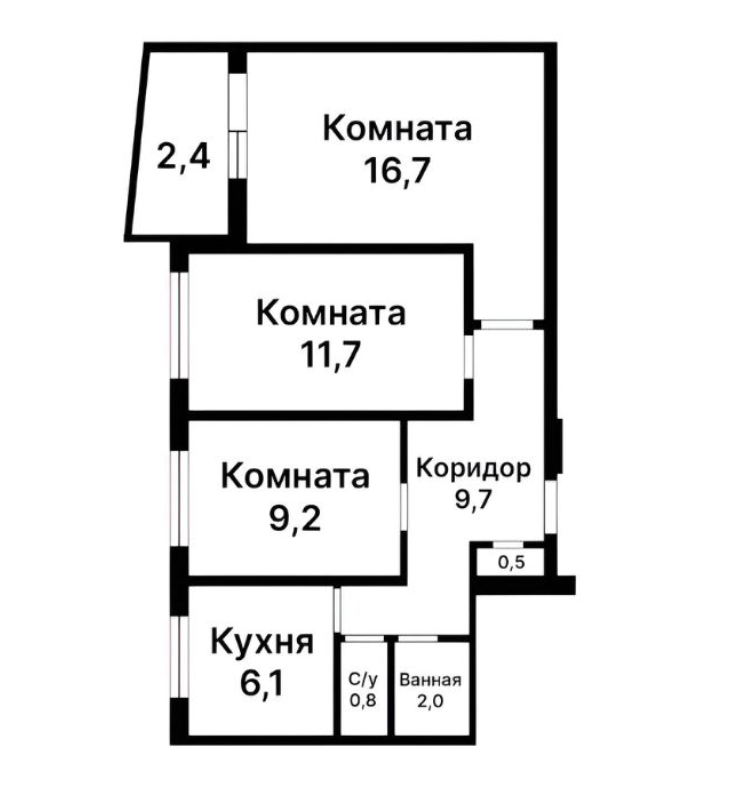 3-комнатная 58.6 м2 в ЖК undefined корпус null этаж 4