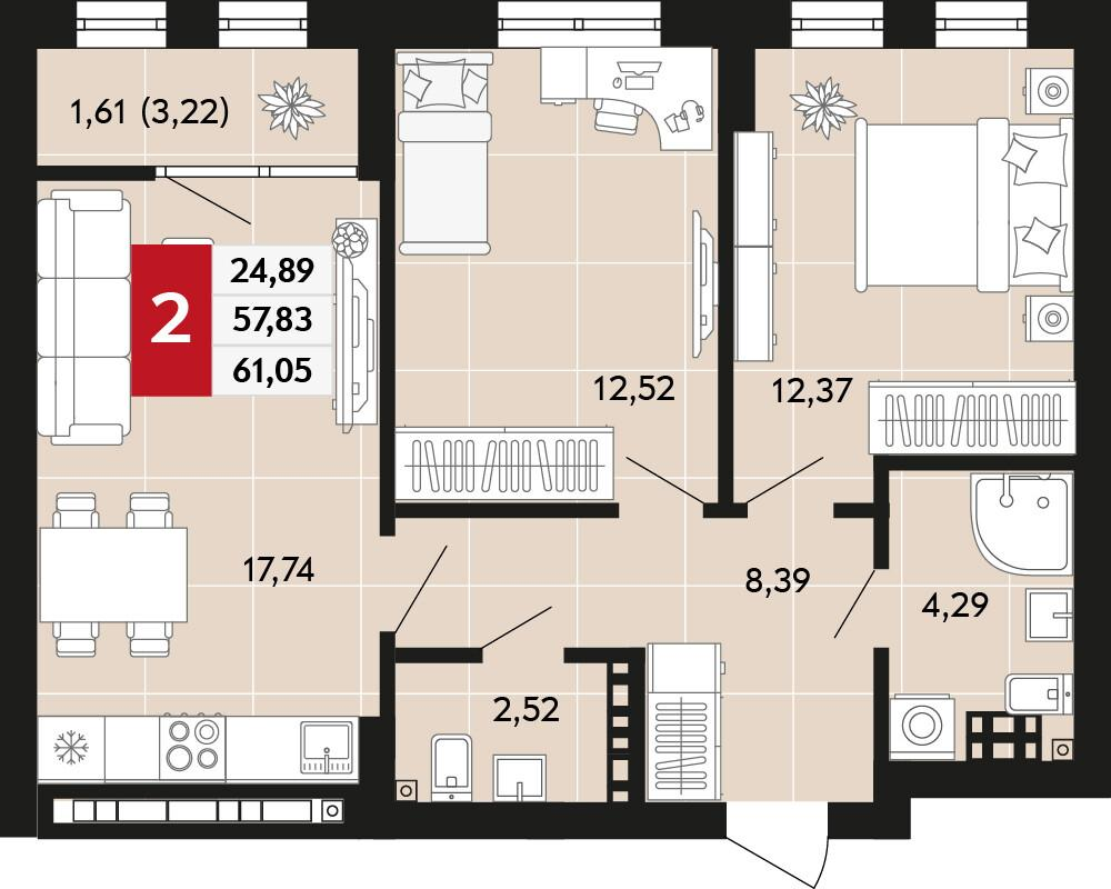 2-комнатная 61 м2 в ЖК Невский корпус null этаж 11