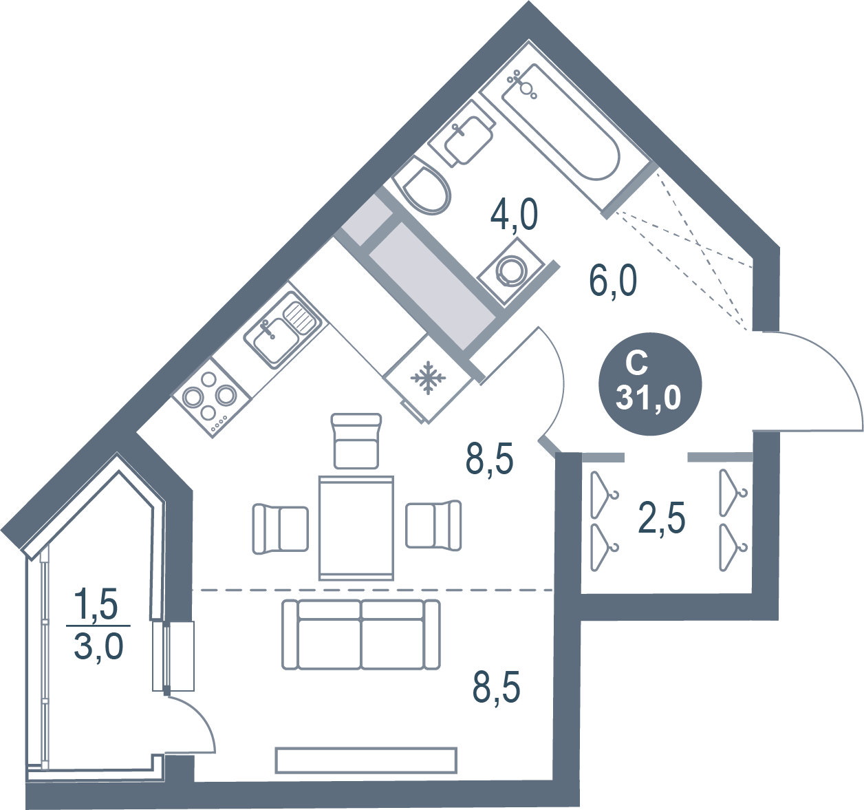 Студия 31 м2 в ЖК Русич Котельники Парк корпус null этаж 8