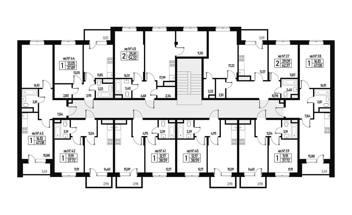 1-комнатная 44 м2 в ЖК Борисоглебское корпус null этаж 2
