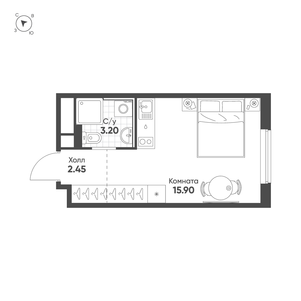 Студия 21 м2 в ЖК AVENUE-APART ПУЛКОВО корпус null этаж 3