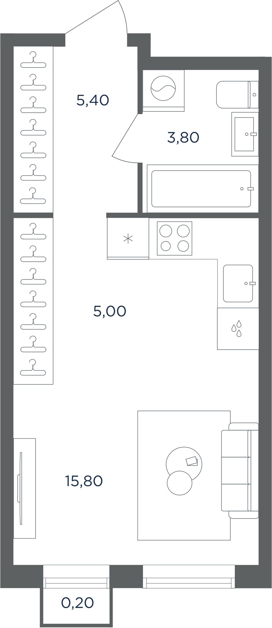 1-комнатная 30 м2 в ЖК Равновесие корпус null этаж 4
