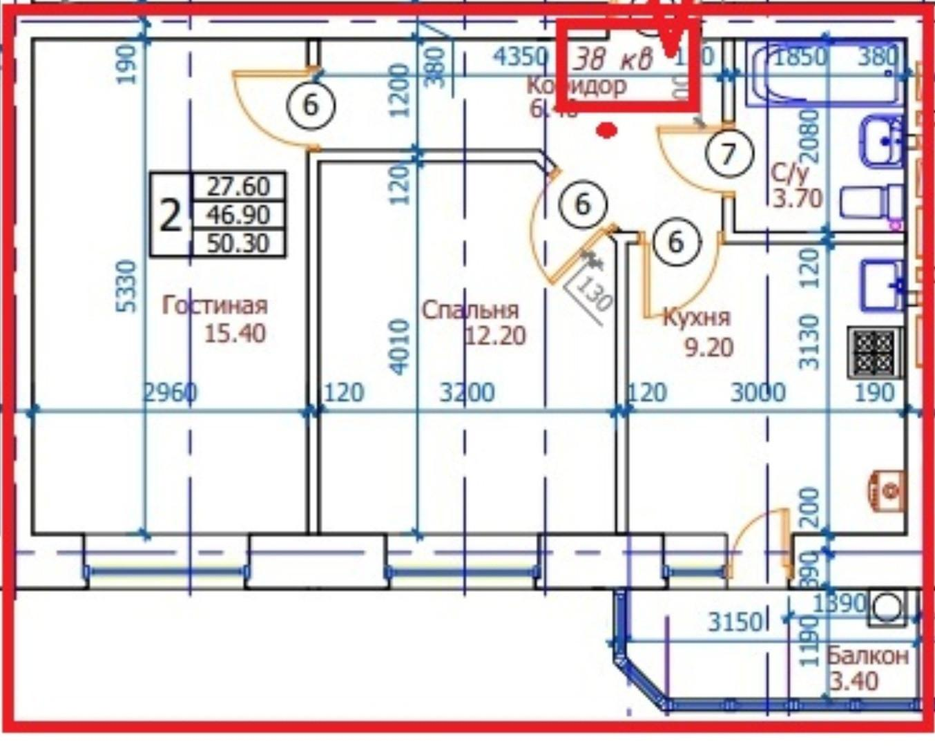 2-комнатная 50.3 м2 в ЖК undefined корпус null этаж 4