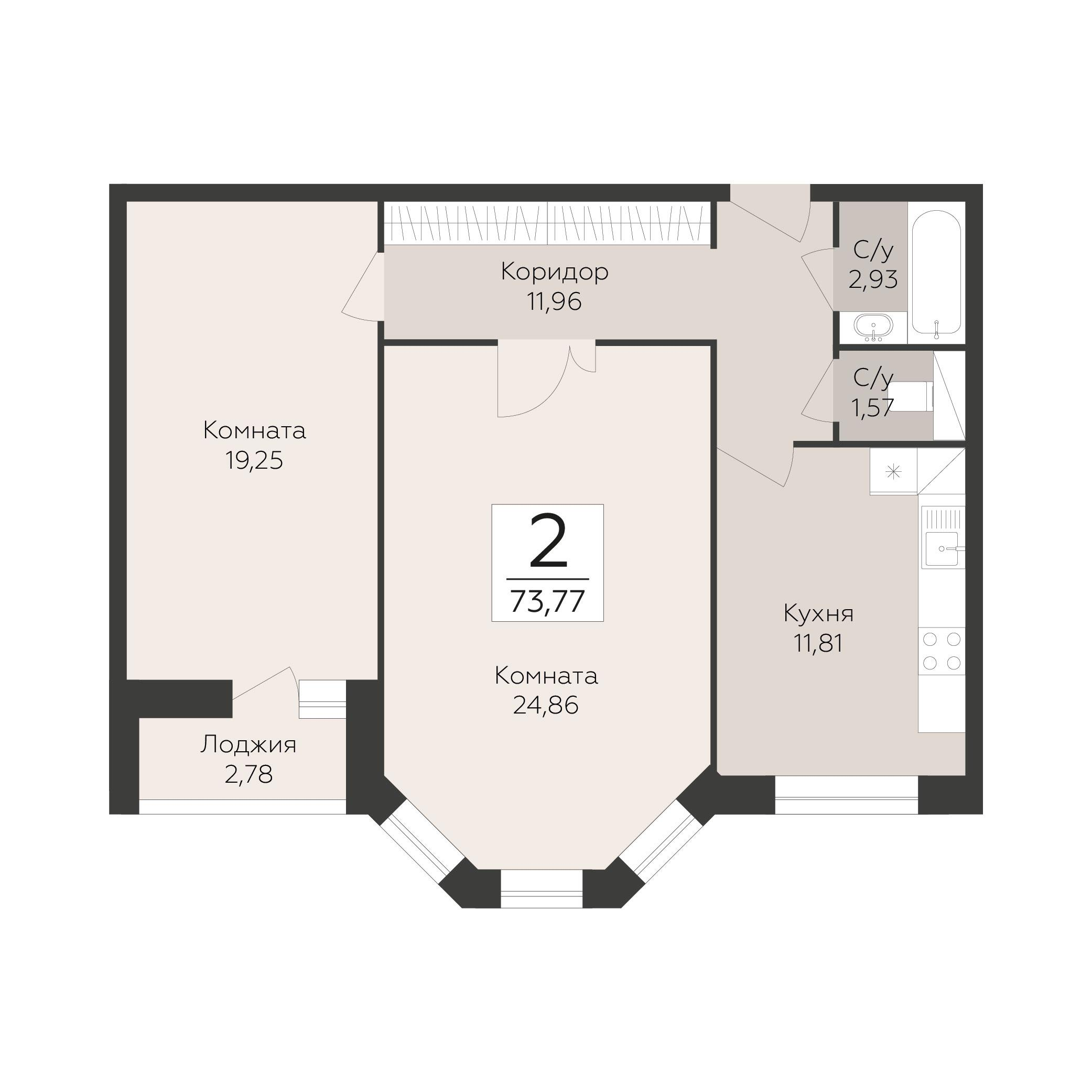 2-комнатная 73 м2 в ЖК Пахра Сити корпус null этаж 7