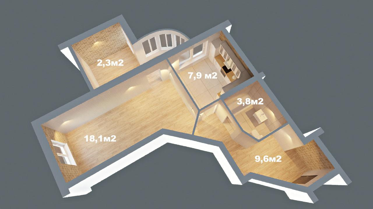 1-комнатная 39.5 м2 в ЖК undefined корпус null этаж 2