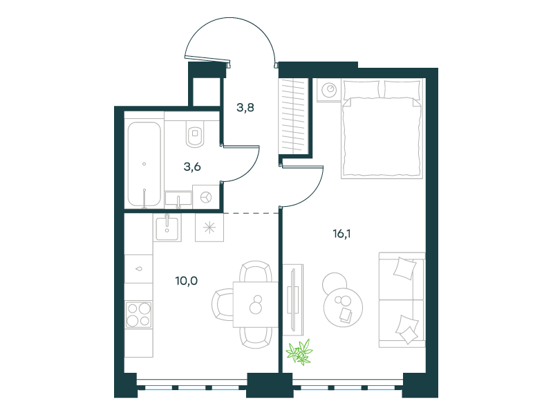 1-комнатная 33 м2 в ЖК Левел Южнопортовая корпус null этаж 24