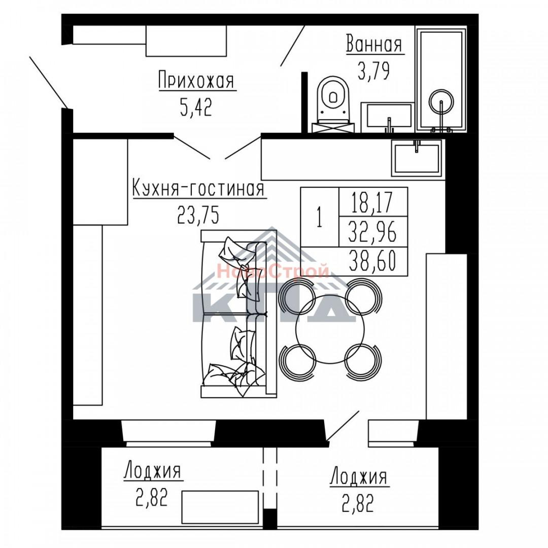 Студия 38.6 м2 в ЖК undefined корпус null этаж 4