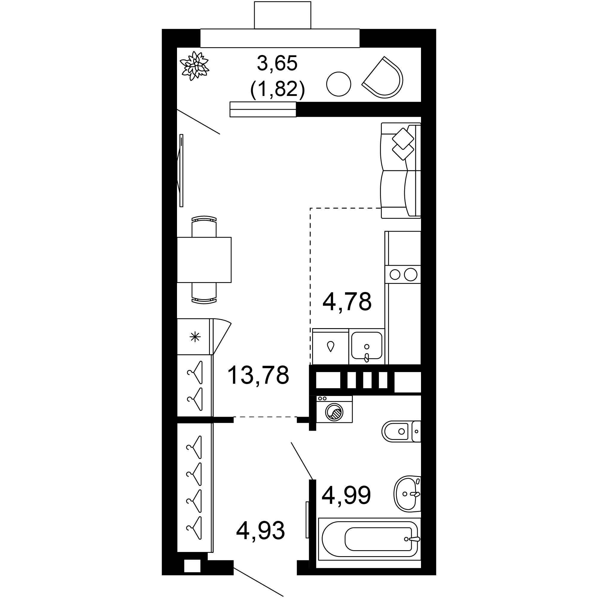 1-комнатная 30 м2 в ЖК 1799 корпус null этаж 6