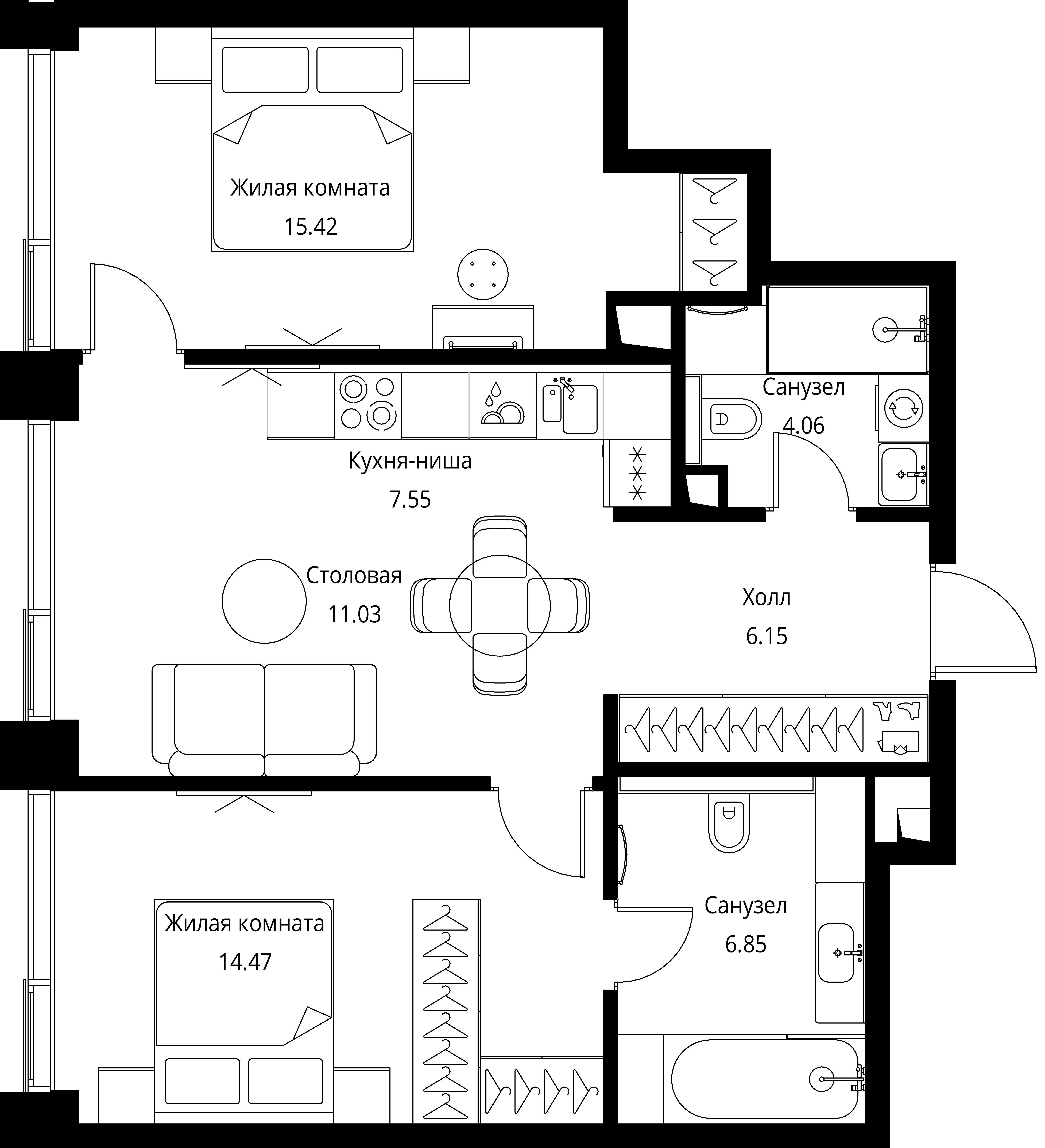 2-комнатная 65 м2 в ЖК CITY BAY корпус null этаж 23