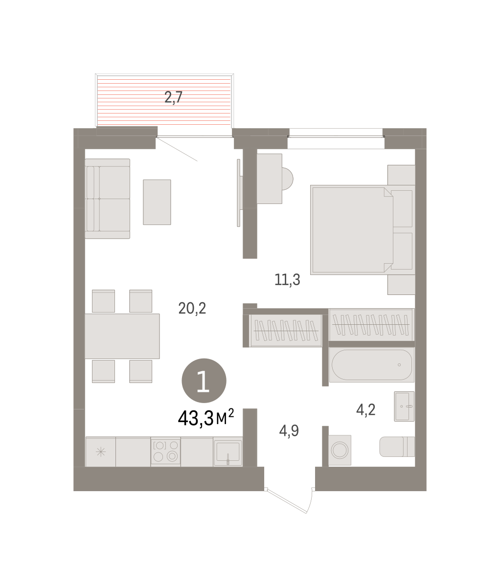 1-комнатная 43 м2 в ЖК Речной порт корпус null этаж 6