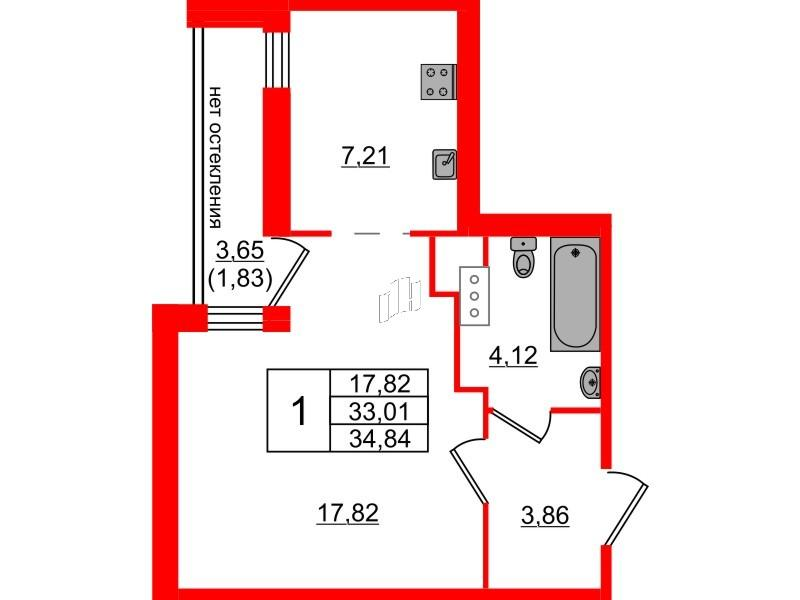 1-комнатная 34 м2 в ЖК Сертолово Парк корпус null этаж 8