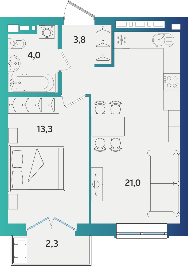 1-комнатная 42 м2 в ЖК Экополис корпус null этаж 6