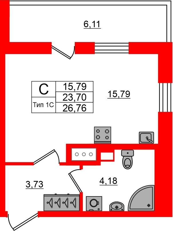Студия 23 м2 в ЖК Сэтл Ривьера корпус null этаж 9
