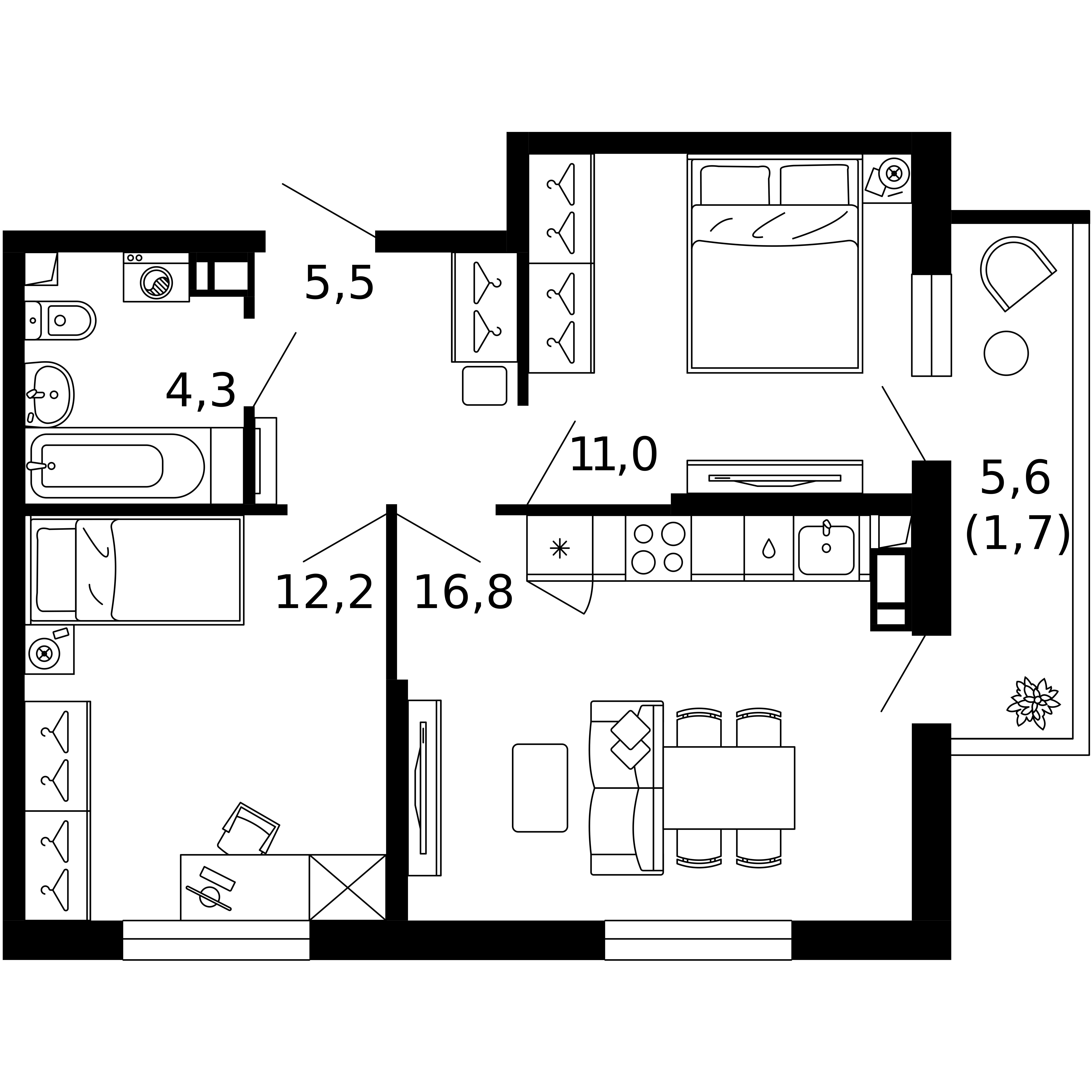 2-комнатная 51 м2 в ЖК Флора корпус null этаж 3