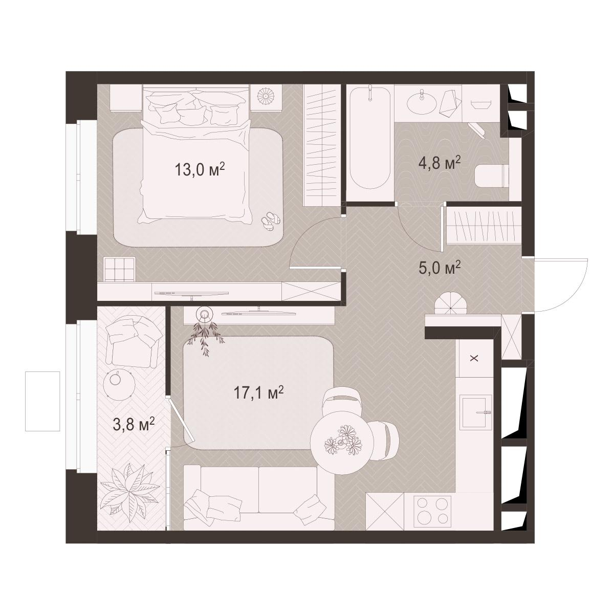 1-комнатная 43 м2 в ЖК Гранд Комфорт-3 корпус null этаж 8