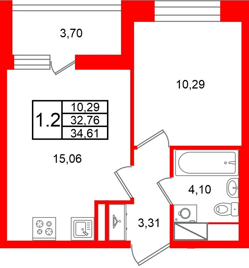 1-комнатная 32 м2 в ЖК Астра Континенталь корпус null этаж 11