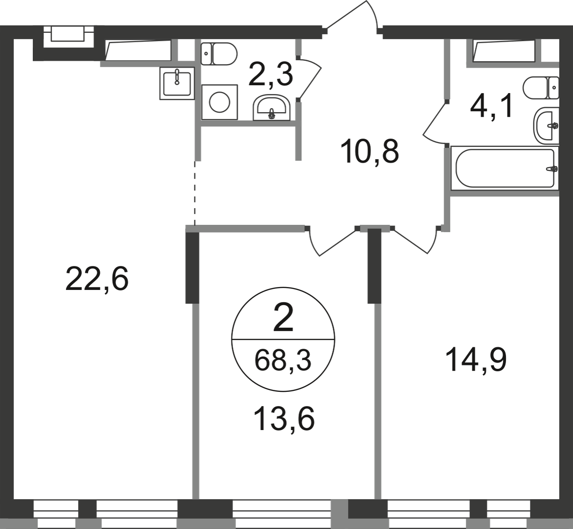 2-комнатная 68 м2 в ЖК Первый Московский корпус null этаж 9