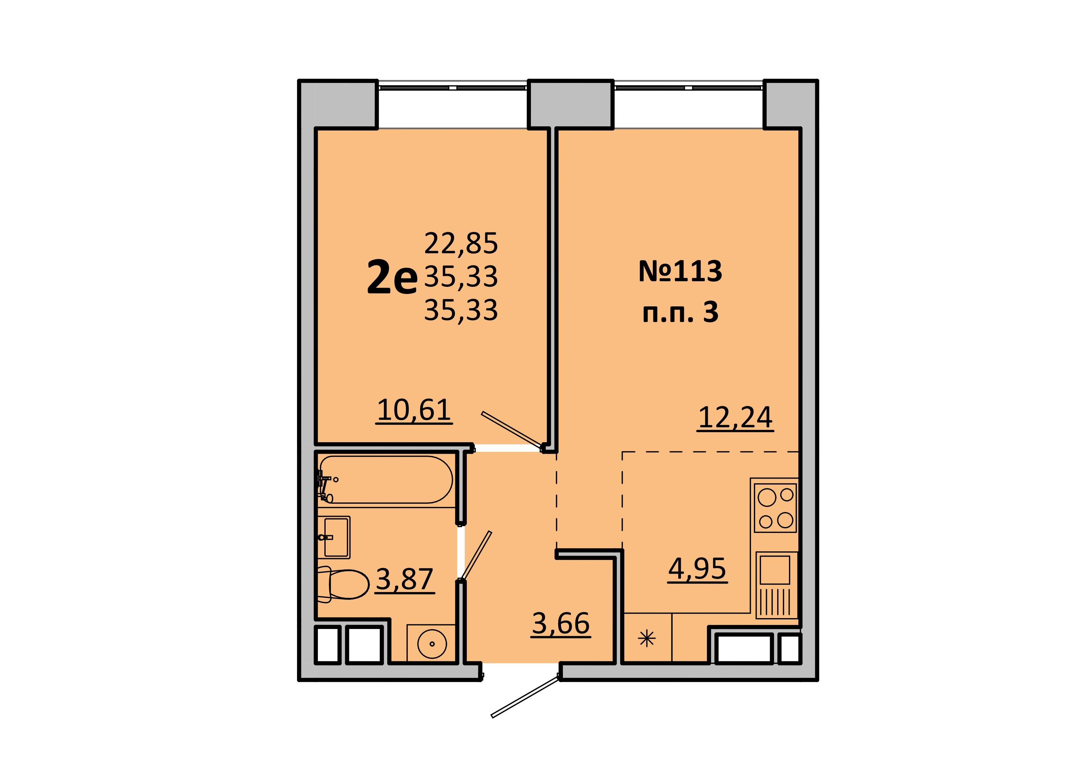 Студия 35 м2 в ЖК Каштановая Роща корпус null этаж 12