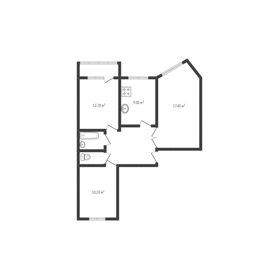 3-комнатная 63 м2 в ЖК undefined корпус null этаж 6