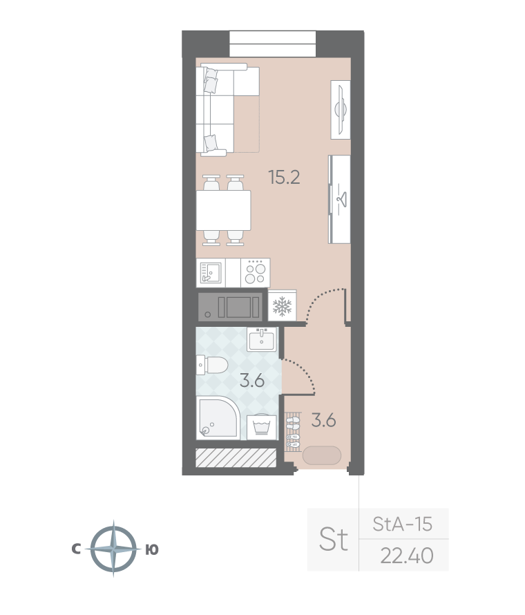 Студия 22 м2 в ЖК Большая Охта корпус null этаж 4