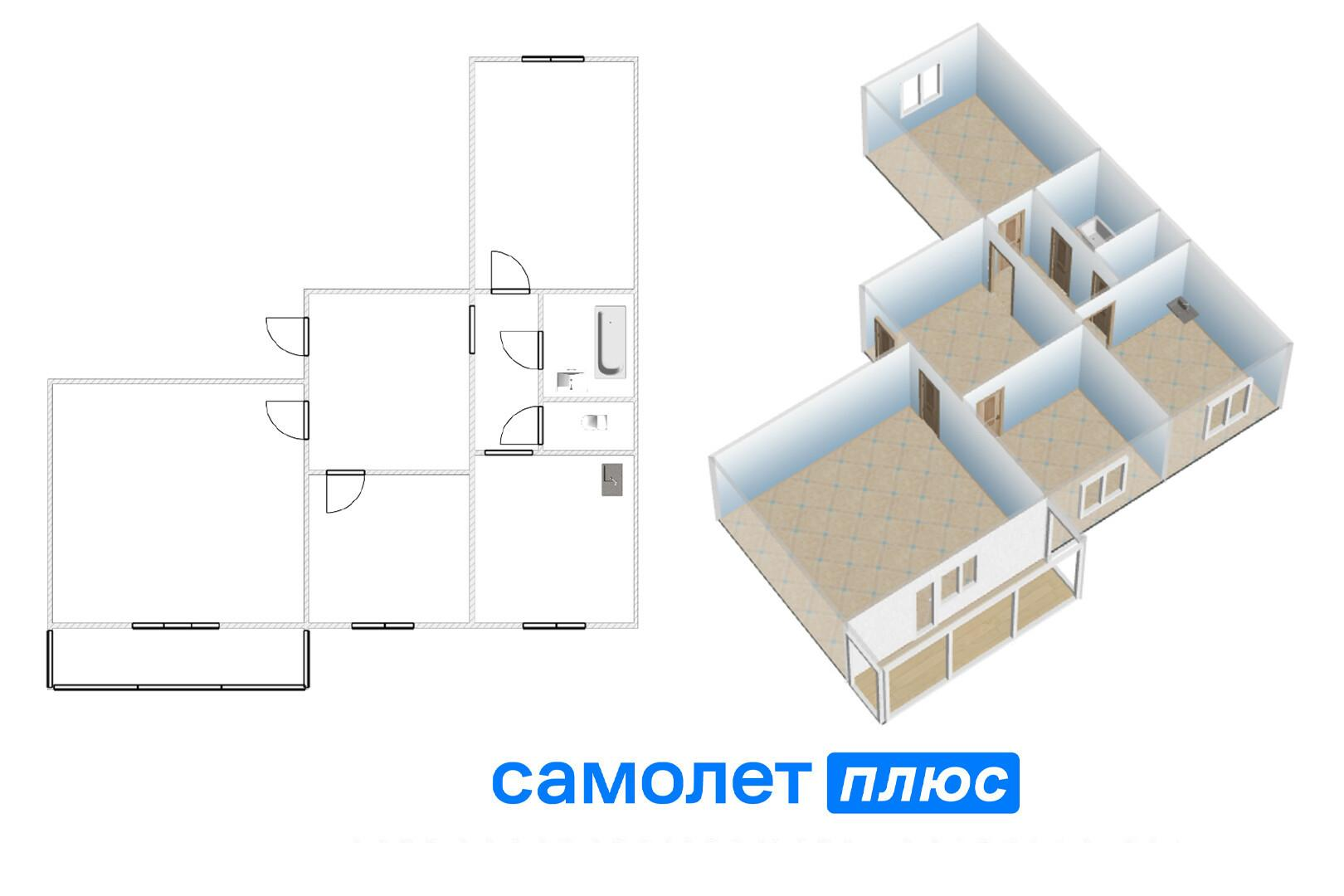 3-комнатная 59.9 м2 в ЖК undefined корпус null этаж 5